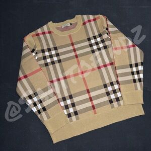 Burberry Beige and Red Plaid Crewneck Sweater